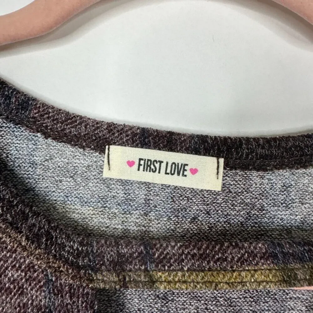 2/$30 First Love Plaid Pleated Cut-out Oversized Sweater M #A0241 TRB2